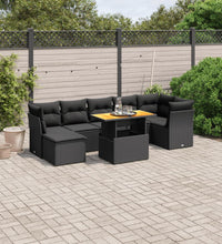 8-tlg. Garten-Sofagarnitur mit Kissen Schwarz Poly Rattan