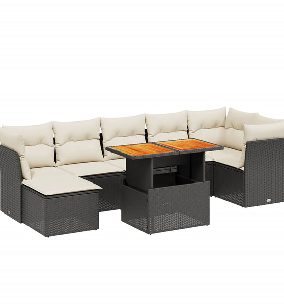 8-tlg. Garten-Sofagarnitur mit Kissen Schwarz Poly Rattan