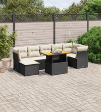 8-tlg. Garten-Sofagarnitur mit Kissen Schwarz Poly Rattan
