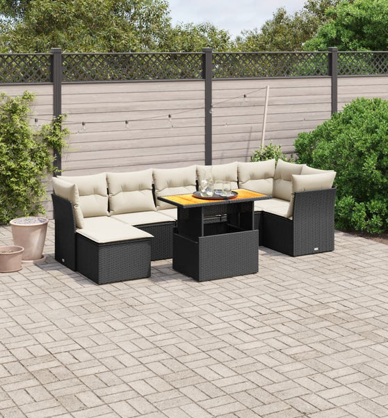 8-tlg. Garten-Sofagarnitur mit Kissen Schwarz Poly Rattan