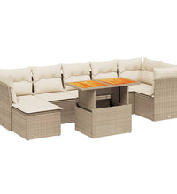 8-tlg. Garten-Sofagarnitur mit Kissen Beige Poly Rattan