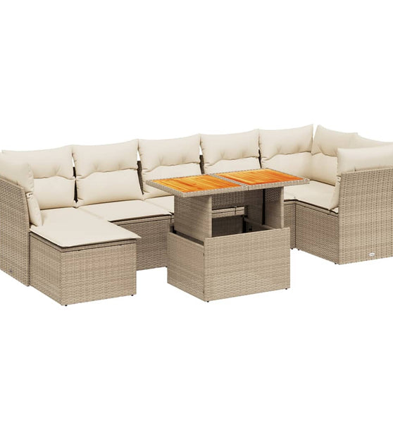 8-tlg. Garten-Sofagarnitur mit Kissen Beige Poly Rattan