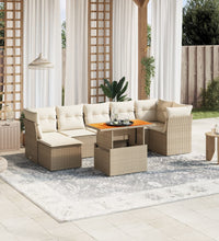 8-tlg. Garten-Sofagarnitur mit Kissen Beige Poly Rattan
