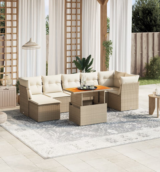 8-tlg. Garten-Sofagarnitur mit Kissen Beige Poly Rattan