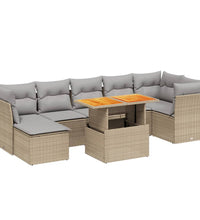 8-tlg. Garten-Sofagarnitur mit Kissen Beige Poly Rattan