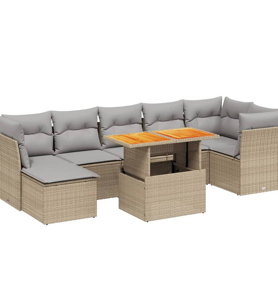 8-tlg. Garten-Sofagarnitur mit Kissen Beige Poly Rattan