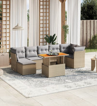 8-tlg. Garten-Sofagarnitur mit Kissen Beige Poly Rattan