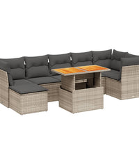 8-tlg. Garten-Sofagarnitur mit Kissen Grau Poly Rattan