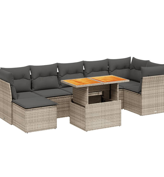 8-tlg. Garten-Sofagarnitur mit Kissen Grau Poly Rattan