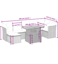 8-tlg. Garten-Sofagarnitur mit Kissen Grau Poly Rattan