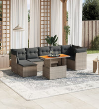 8-tlg. Garten-Sofagarnitur mit Kissen Grau Poly Rattan