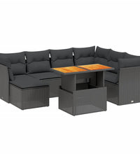 8-tlg. Garten-Sofagarnitur mit Kissen Schwarz Poly Rattan