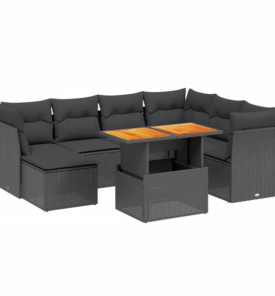8-tlg. Garten-Sofagarnitur mit Kissen Schwarz Poly Rattan