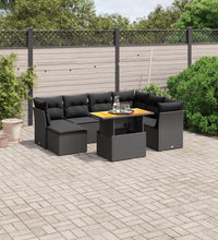 8-tlg. Garten-Sofagarnitur mit Kissen Schwarz Poly Rattan