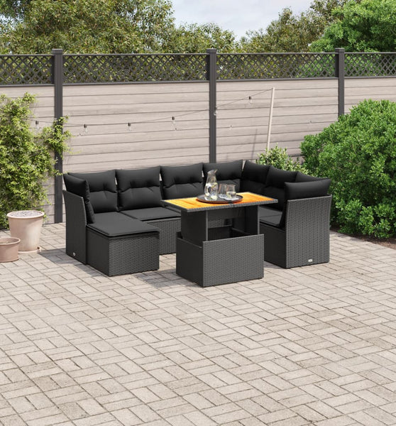 8-tlg. Garten-Sofagarnitur mit Kissen Schwarz Poly Rattan
