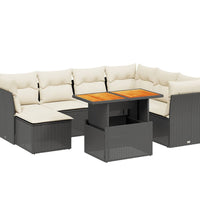 8-tlg. Garten-Sofagarnitur mit Kissen Schwarz Poly Rattan