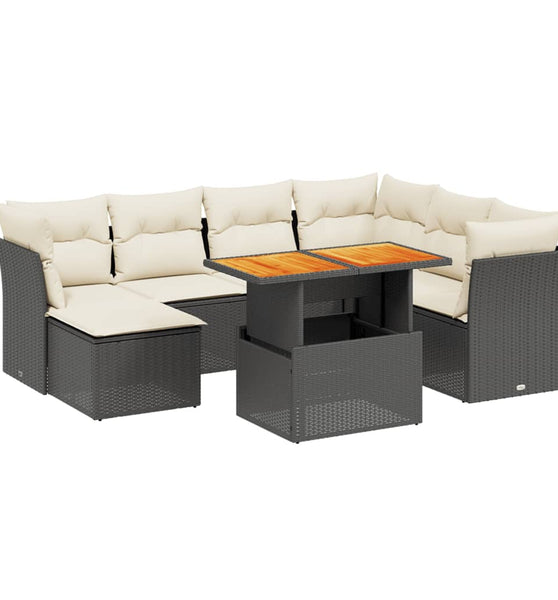 8-tlg. Garten-Sofagarnitur mit Kissen Schwarz Poly Rattan