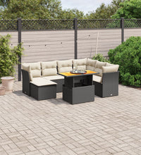 8-tlg. Garten-Sofagarnitur mit Kissen Schwarz Poly Rattan