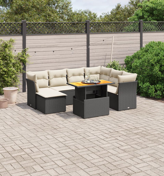8-tlg. Garten-Sofagarnitur mit Kissen Schwarz Poly Rattan