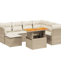 8-tlg. Garten-Sofagarnitur mit Kissen Beige Poly Rattan