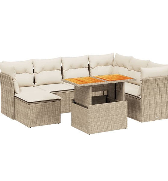 8-tlg. Garten-Sofagarnitur mit Kissen Beige Poly Rattan