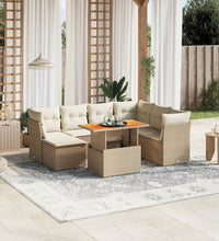 8-tlg. Garten-Sofagarnitur mit Kissen Beige Poly Rattan