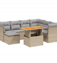 8-tlg. Garten-Sofagarnitur mit Kissen Beige Poly Rattan