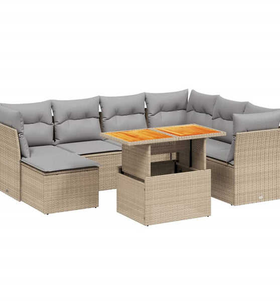 8-tlg. Garten-Sofagarnitur mit Kissen Beige Poly Rattan