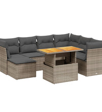 8-tlg. Garten-Sofagarnitur mit Kissen Grau Poly Rattan