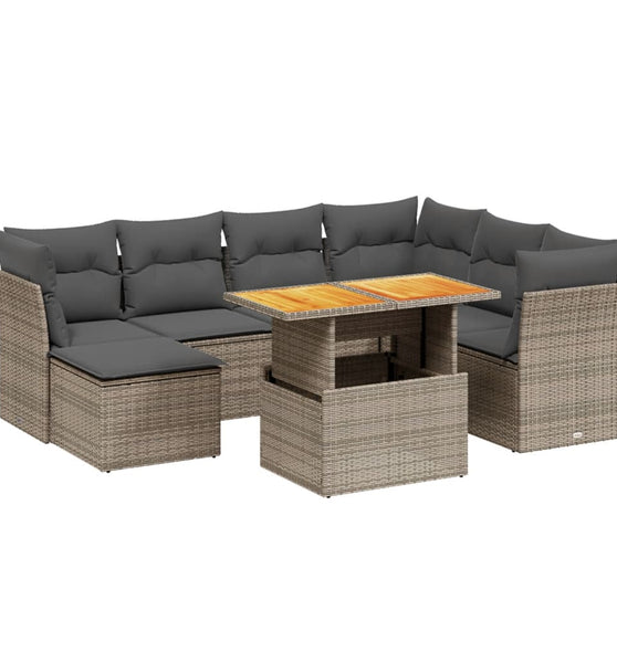 8-tlg. Garten-Sofagarnitur mit Kissen Grau Poly Rattan