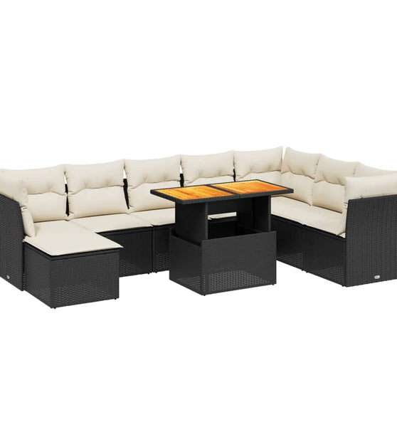 9-tlg. Garten-Sofagarnitur mit Kissen Schwarz Poly Rattan