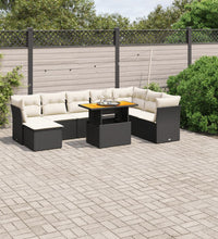 9-tlg. Garten-Sofagarnitur mit Kissen Schwarz Poly Rattan