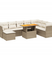 9-tlg. Garten-Sofagarnitur mit Kissen Beige Poly Rattan