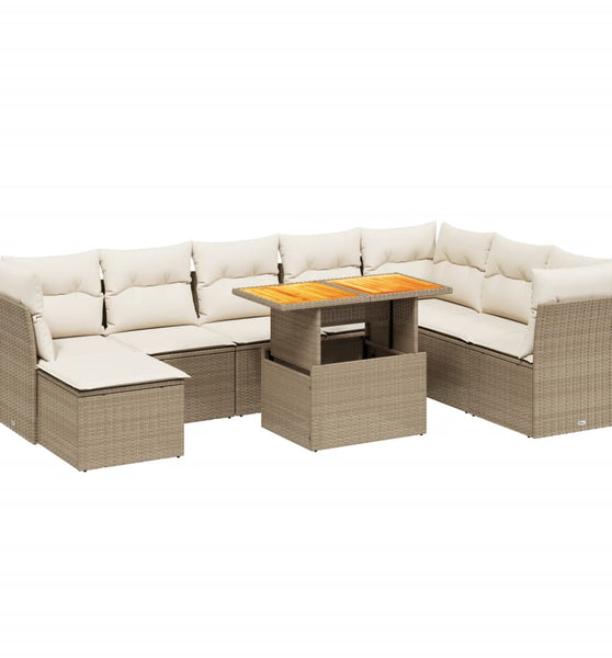 9-tlg. Garten-Sofagarnitur mit Kissen Beige Poly Rattan