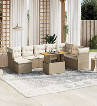 9-tlg. Garten-Sofagarnitur mit Kissen Beige Poly Rattan