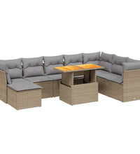 9-tlg. Garten-Sofagarnitur mit Kissen Beige Poly Rattan
