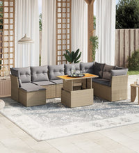9-tlg. Garten-Sofagarnitur mit Kissen Beige Poly Rattan