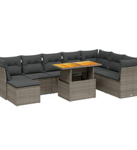 9-tlg. Garten-Sofagarnitur mit Kissen Grau Poly Rattan