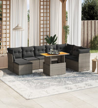 9-tlg. Garten-Sofagarnitur mit Kissen Grau Poly Rattan
