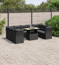 10-tlg. Garten-Sofagarnitur mit Kissen Schwarz Poly Rattan