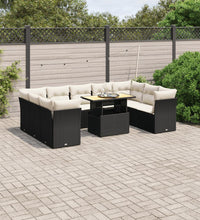 10-tlg. Garten-Sofagarnitur mit Kissen Schwarz Poly Rattan