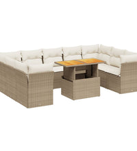 10-tlg. Garten-Sofagarnitur mit Kissen Beige Poly Rattan