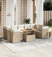 10-tlg. Garten-Sofagarnitur mit Kissen Beige Poly Rattan