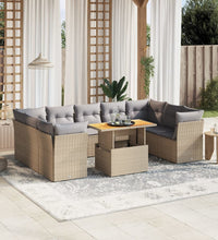 10-tlg. Garten-Sofagarnitur mit Kissen Beige Poly Rattan