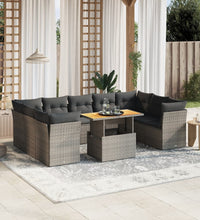 10-tlg. Garten-Sofagarnitur mit Kissen Grau Poly Rattan