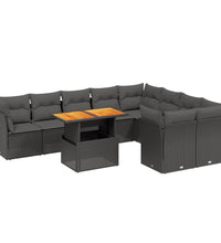 10-tlg. Garten-Sofagarnitur mit Kissen Schwarz Poly Rattan