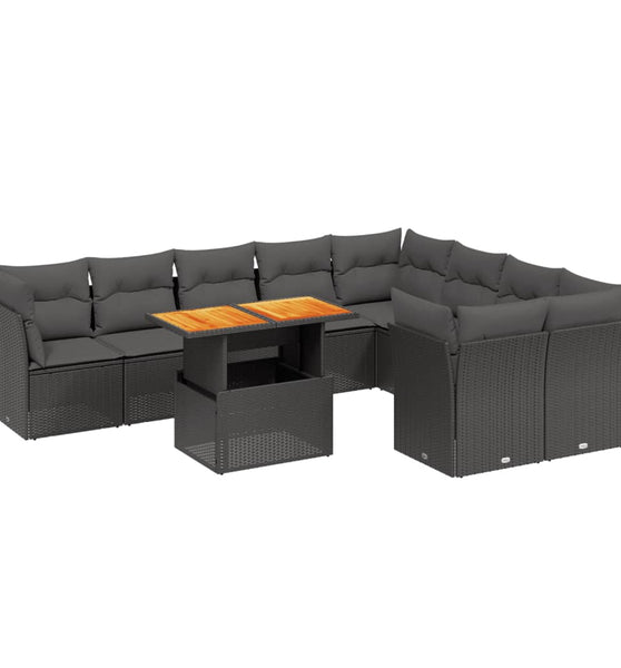 10-tlg. Garten-Sofagarnitur mit Kissen Schwarz Poly Rattan
