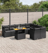 10-tlg. Garten-Sofagarnitur mit Kissen Schwarz Poly Rattan