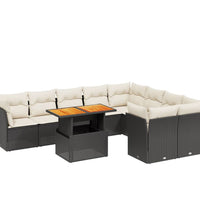 10-tlg. Garten-Sofagarnitur mit Kissen Schwarz Poly Rattan
