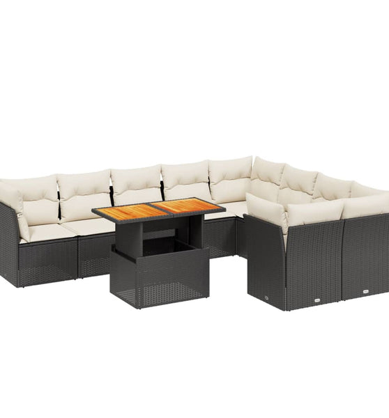10-tlg. Garten-Sofagarnitur mit Kissen Schwarz Poly Rattan